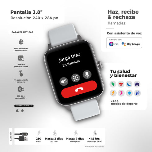 Smartwatch BINDEN ERA Day Win 1.8" Recibe Llamadas +1 Correa